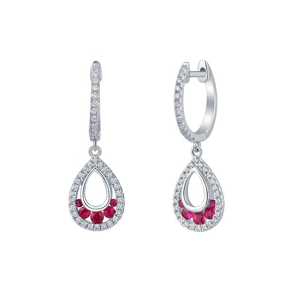 Boucles d'Oreilles Rubis et Diamants forme de larme en Or Blanc
