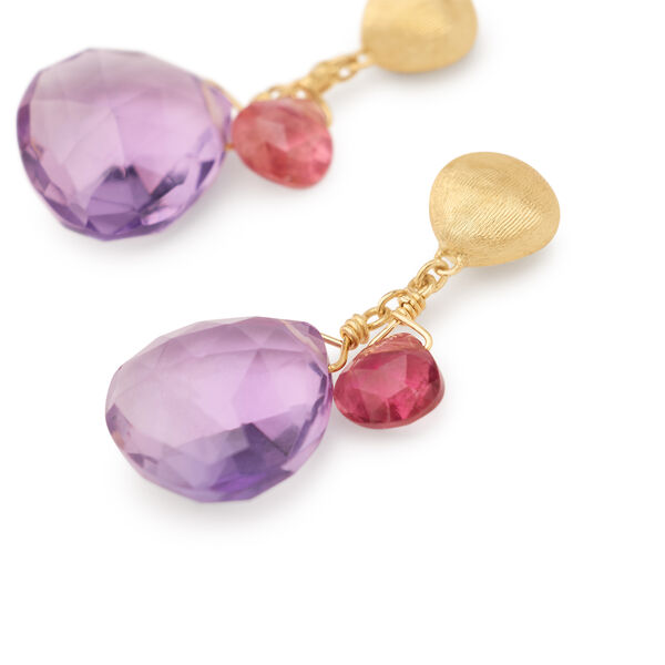 Boucles d'oreilles Paradise en or jaune avec am&eacute;thystes et tourmalines