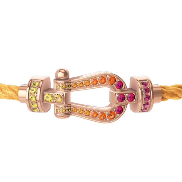 Bracelet cable Force 10 en or rose avec pavé pierres de couleurs, modèle moyen