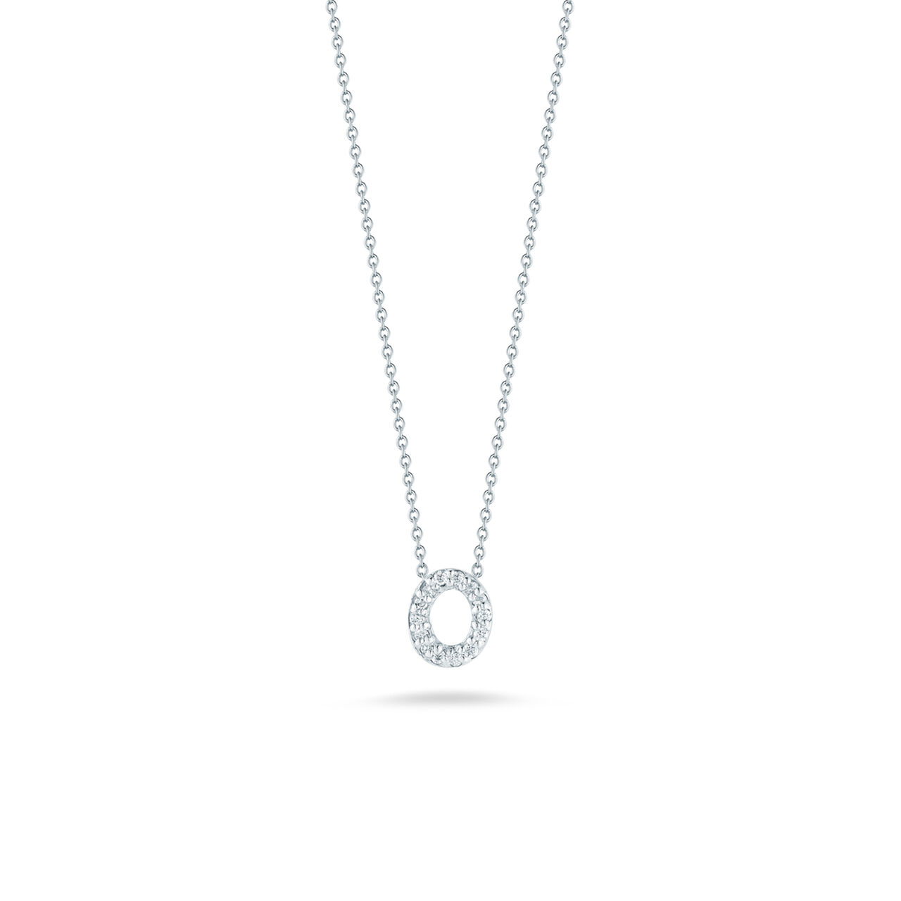 maison birks roberto coin tiny treasures love letter o white gold diamond necklace image number 0