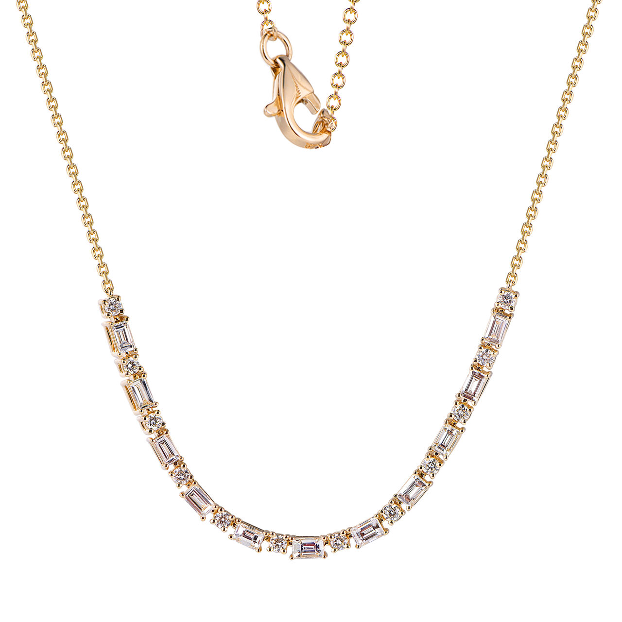 Yellow Gold Round and Baguette Diamond Necklace image number 0