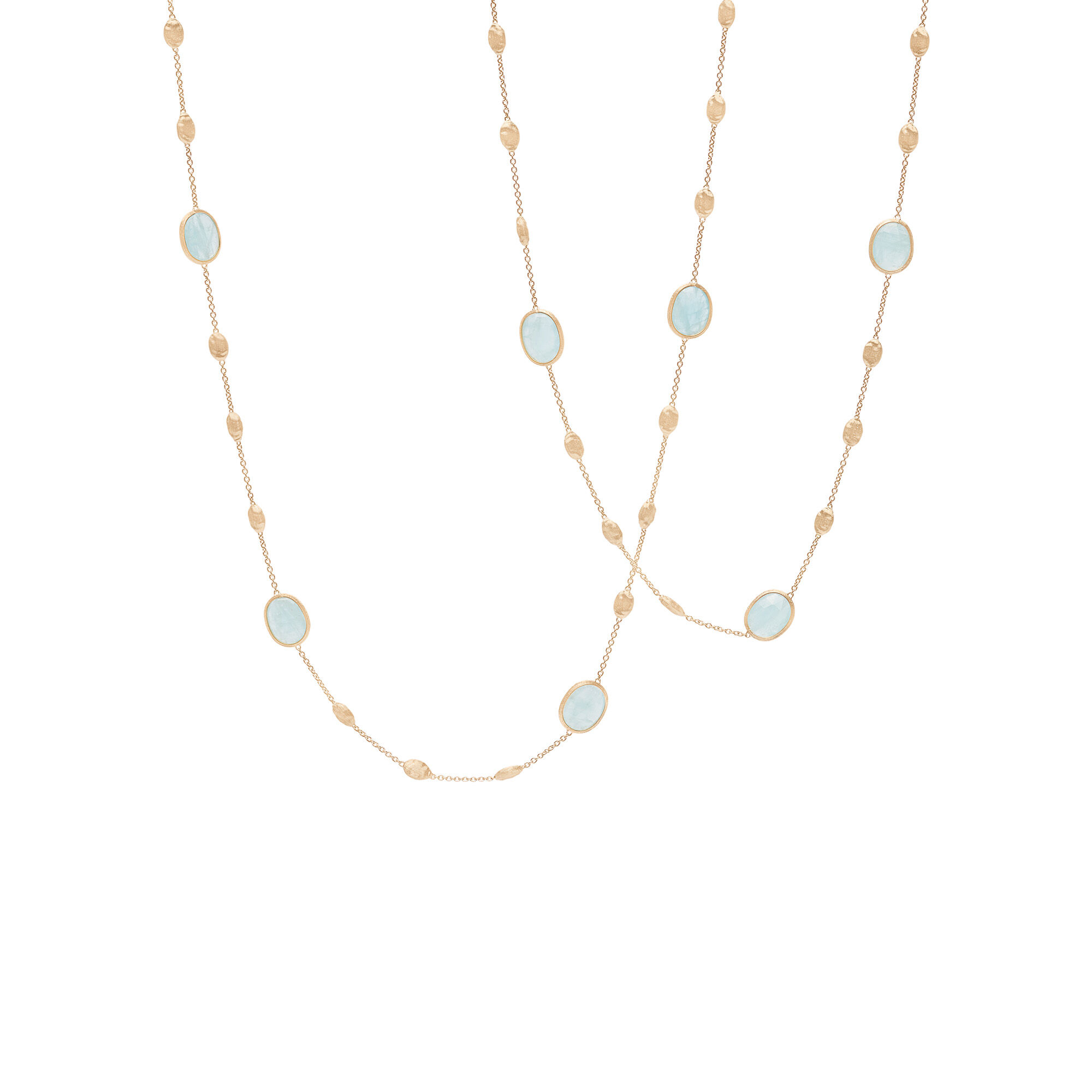 Siviglia Yellow Gold and Aquamarine Station Necklace
