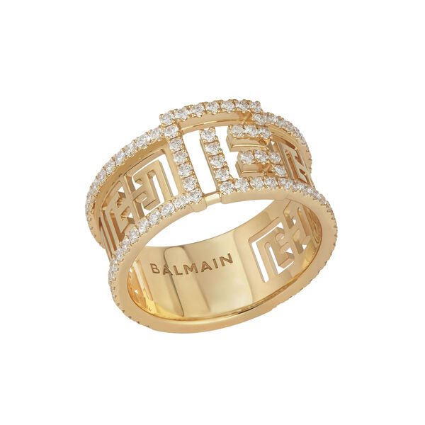 Labyrinth Frieze Yellow Gold and Diamond Pavé Ring