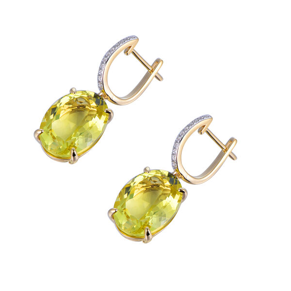 Boucles d'Oreilles Quartz Citron Ovales en Or Jaune