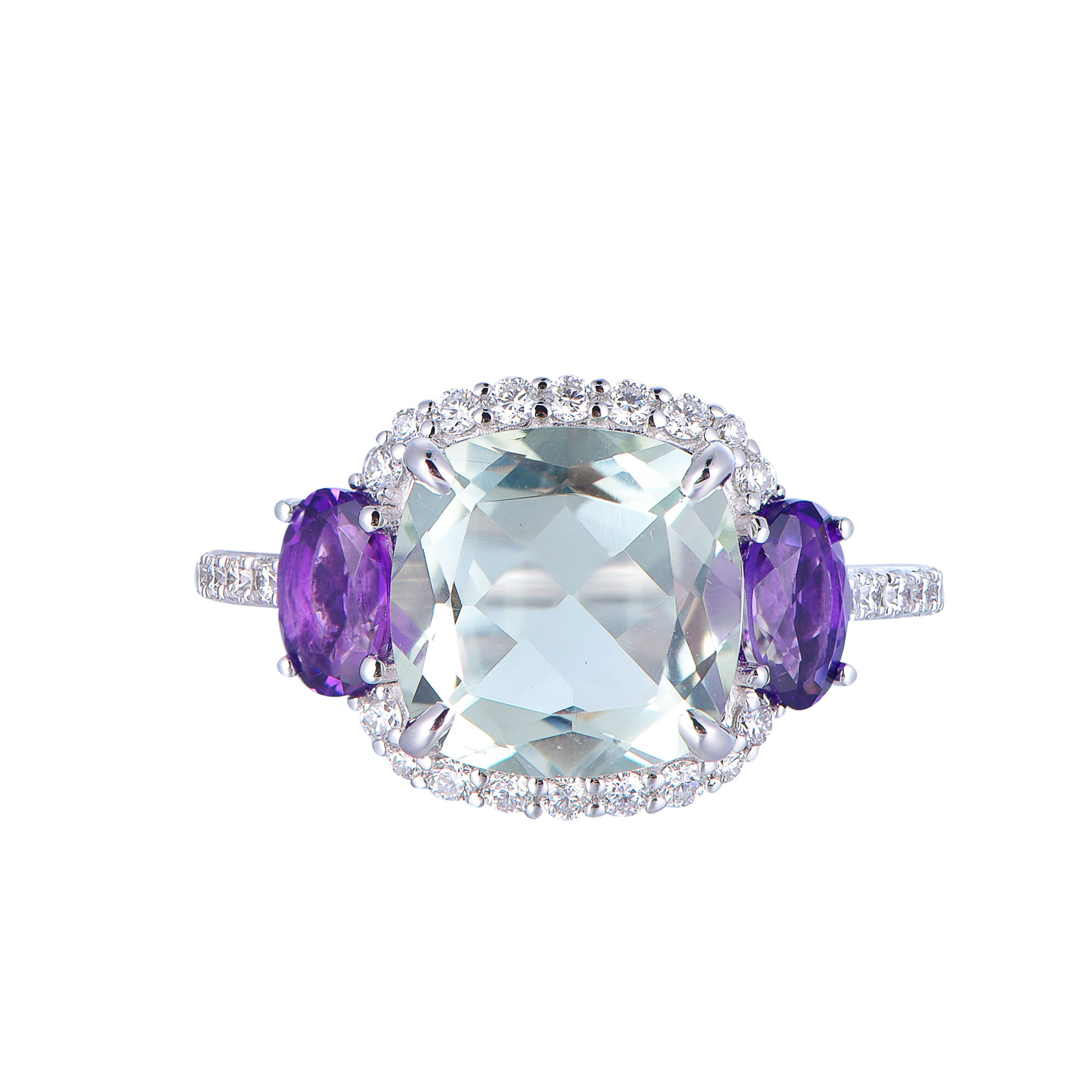 Green and Purple Amethyst Ring in White Gold