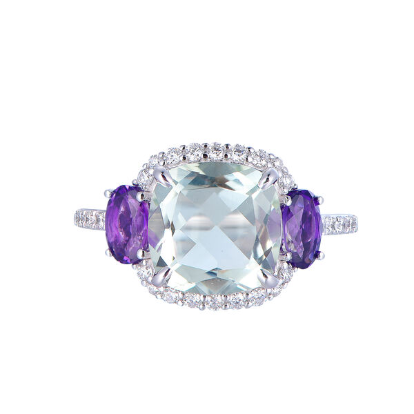 Bague Améthyste Verte et Violette en Or Blanc