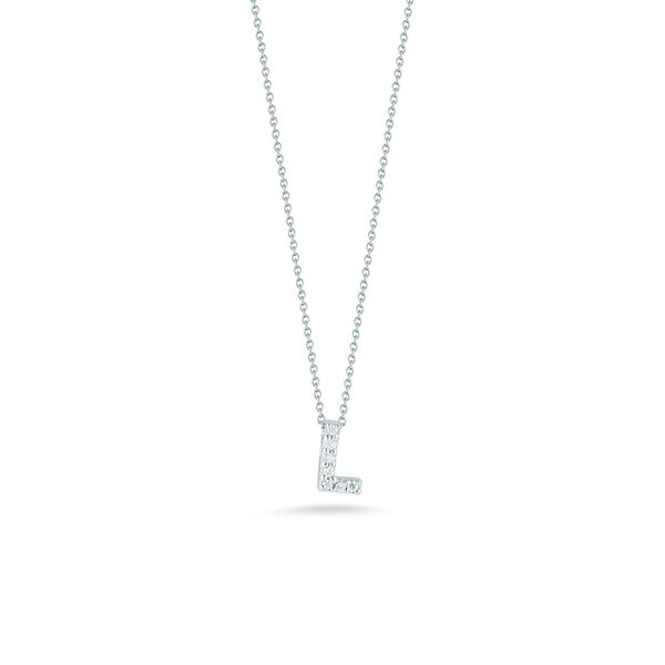 Pendentif Tiny Treasures Love Letter L en or blanc avec diamants