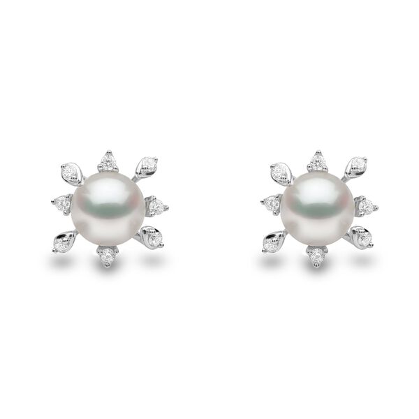 Boucles d'oreilles clous Trend en or blanc avec perles et diamants