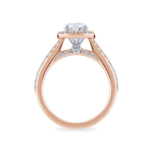 Rose Gold Oval Cut Diamond Engagement Ring With Single Halo And Diamond Band
