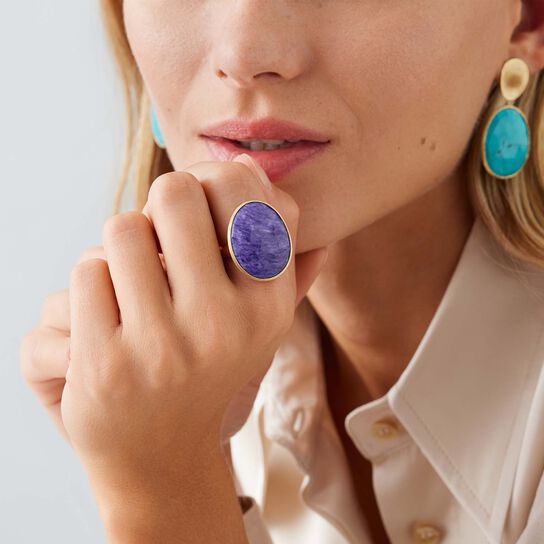 Marco Bicego Lunaria Yellow Gold and Chlorite Quartz Ring on model image number 1