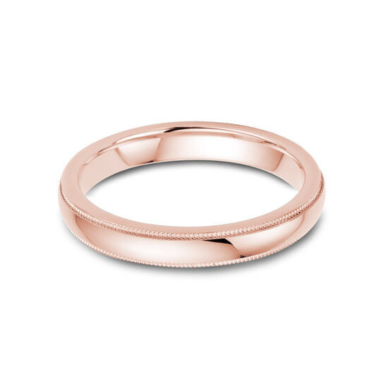 3 mm Milgrain Wedding Band Rose Gold Front image number 0