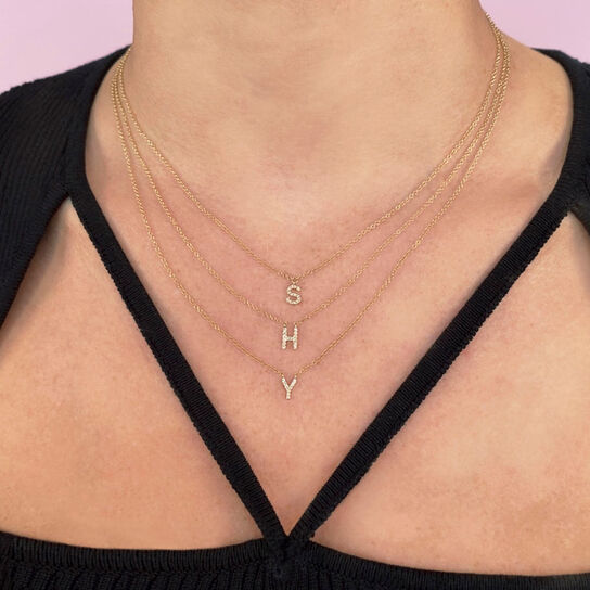 Shy Creation Inaitials Yellow Gold and Diamond Pave Letter Y Necklace SC55007904-Y Model image number 1