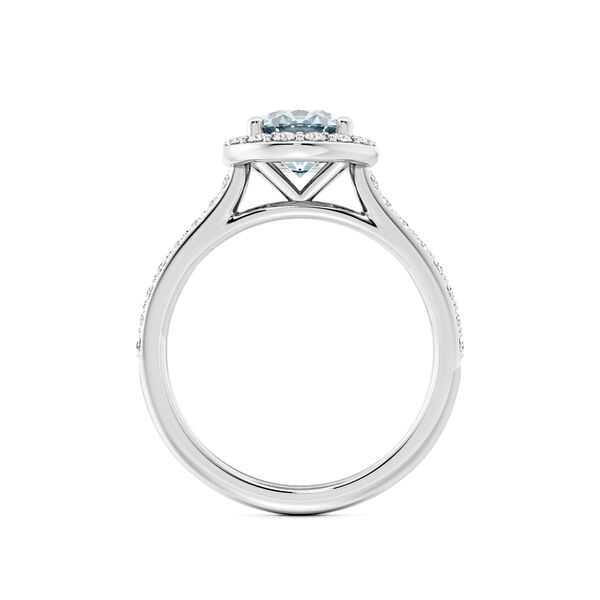 Oval-Cut Aquamarine Ring with Halo and Pav&eacute; Band