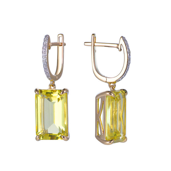 Boucles d'Oreilles Quartz Citron en Or Jaune