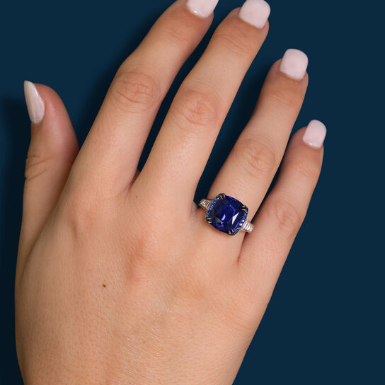 omi prive large round sapphire and diamond ring r2061 on model image number 1