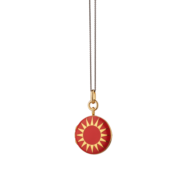 Médaillon Round Locket X Color en vermeil d'or jaune avec émail rouge