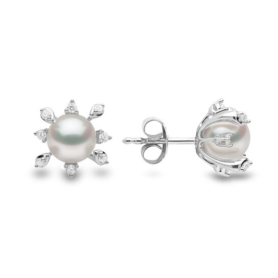 Yoko London Trend White Gold Pearl and Diamond Stud Earrings image number 3
