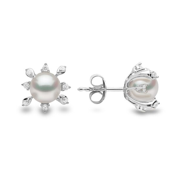 Boucles d'oreilles clous Trend en or blanc avec perles et diamants