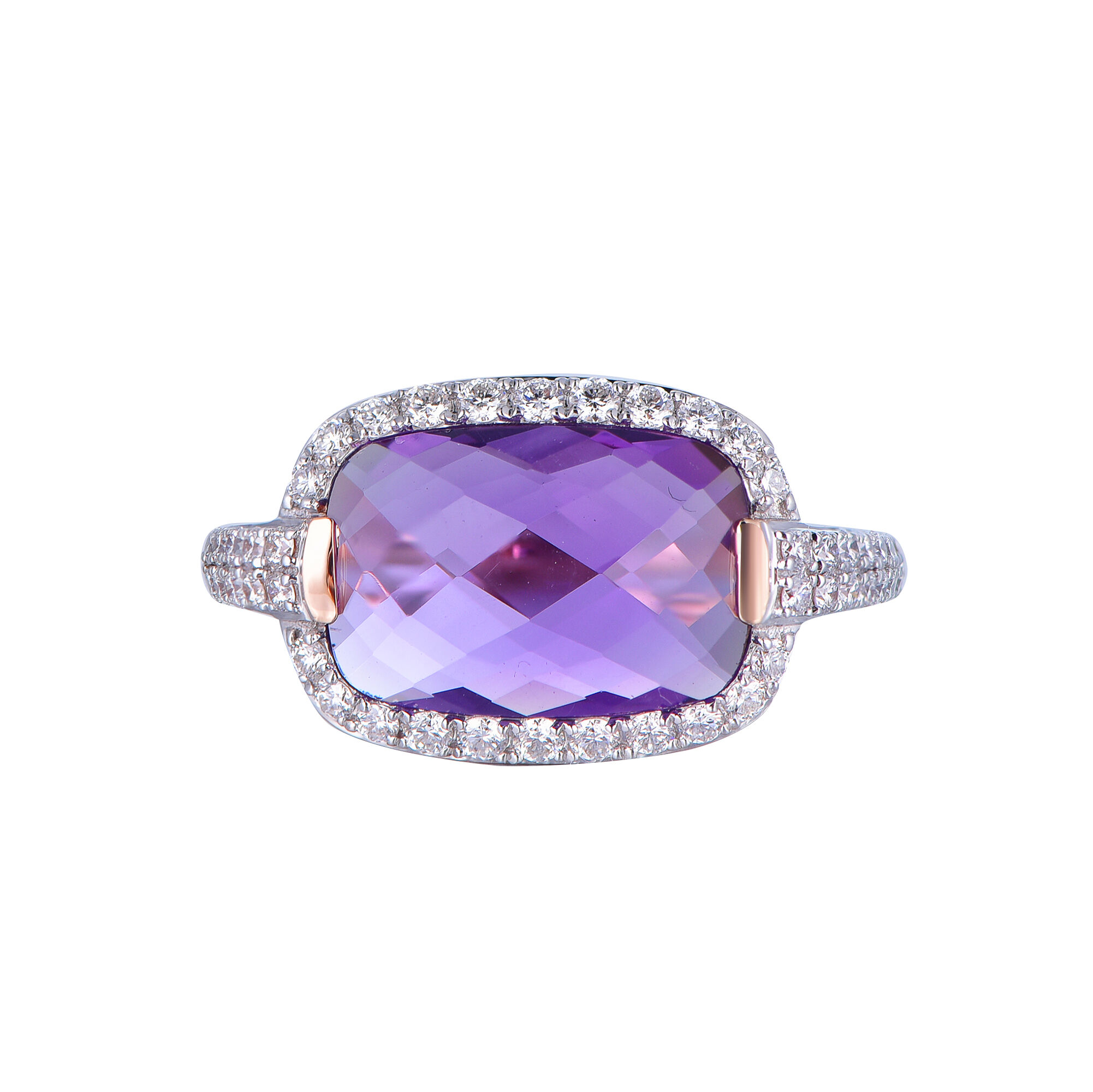 Amethyst Ring with Diamond Halo in Rose Gold