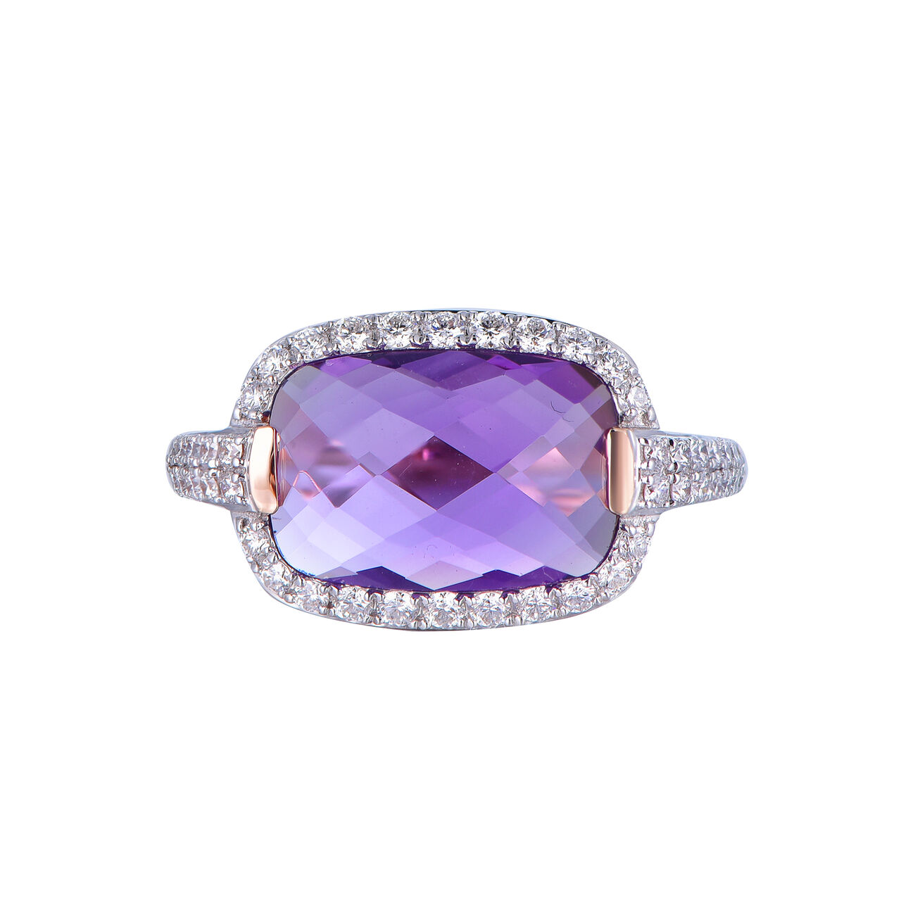 Amethyst Ring with Diamond Halo in Rose Gold image number 0