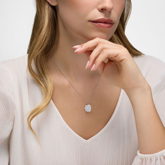 Scorpio Zodiac Sign Silver Pendant on model image number 1