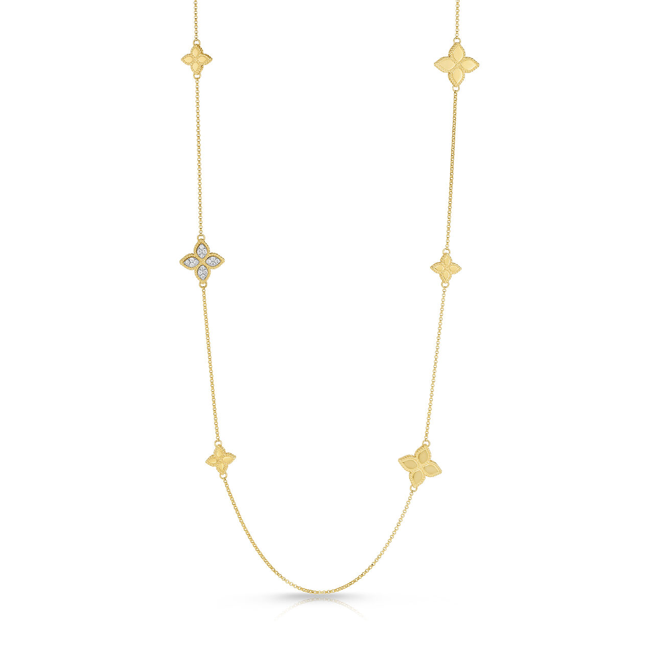Princess Flower Yellow Gold and Diamond 6 Station Necklace image number 0