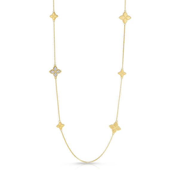 Princess Flower Yellow Gold and Diamond 6 Station Necklace