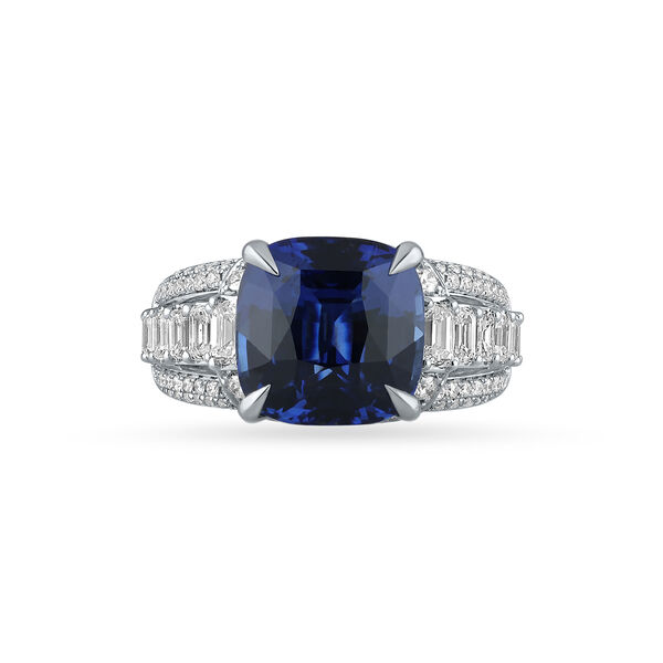 Sapphire Cushion-Cut Ring with Diamonds in White Gold