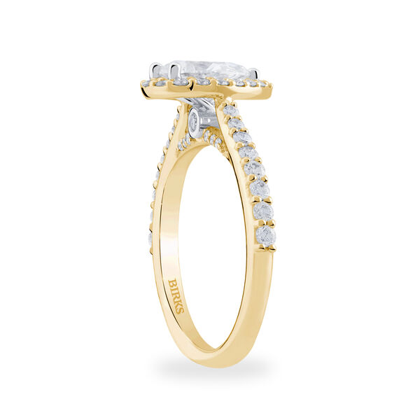 Bague de fiançailles à diamant oval avec simple halo et anneau en or jaune orné de diamants