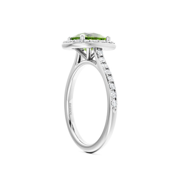 Oval-Cut Peridot Ring with Halo and Pav&eacute; Band