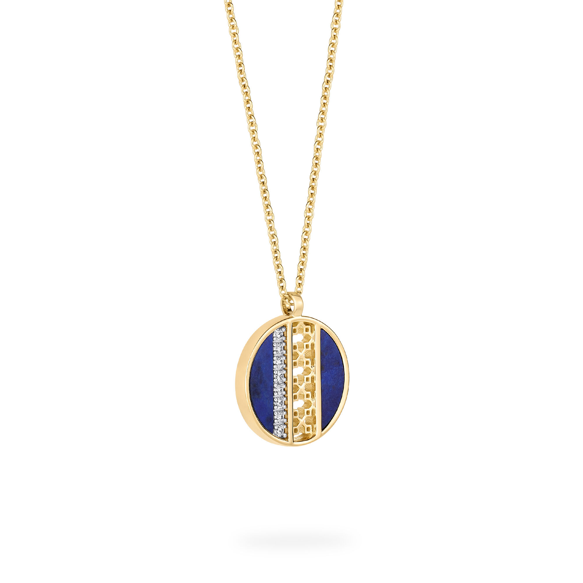 Lapis Lazuli and Diamond Medallion Pendant, S (14 mm)