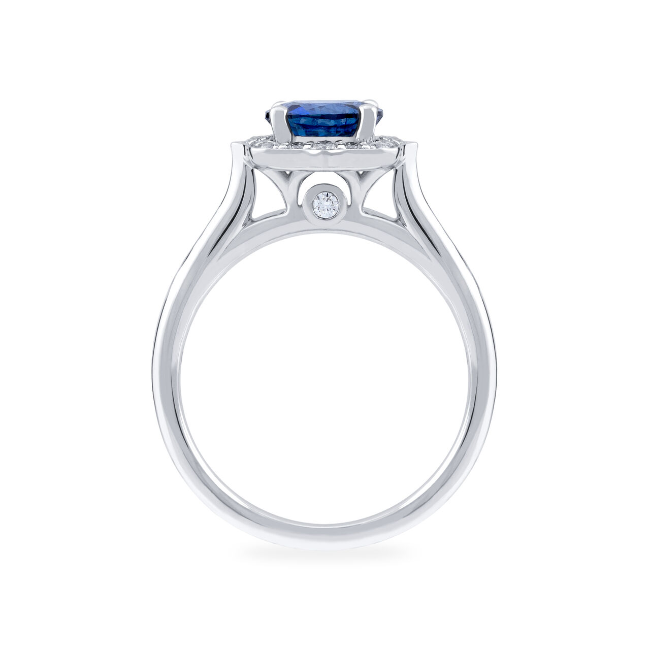 bijoux birks 1879 heirloom round solitaire sapphire engagement ring with halo image number 1