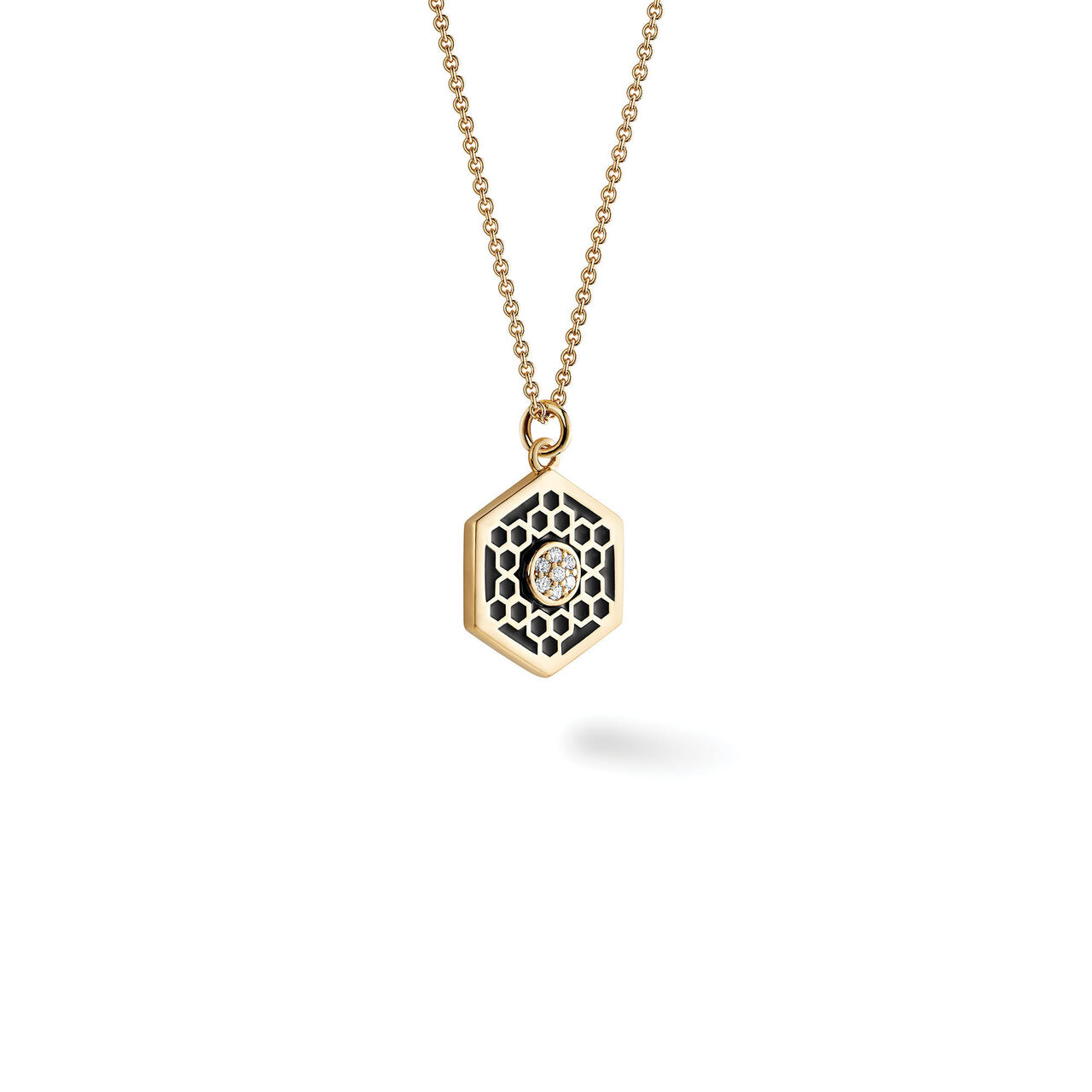Medium Black Enamel and Diamond Hexagon Medallion in Yellow Gold image number 2