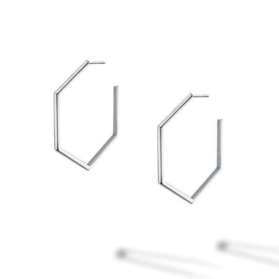 Grandes boucles d’oreilles anneaux hexagonales en argent image number 1