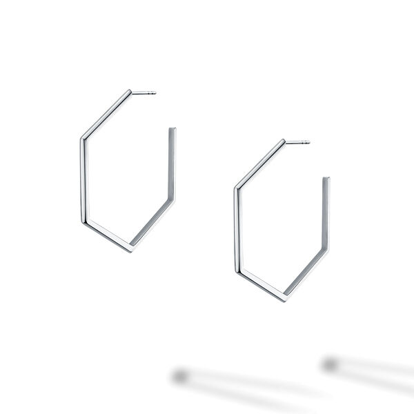 Grandes boucles d’oreilles anneaux hexagonales en argent