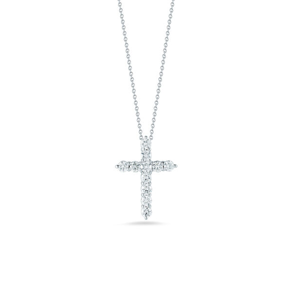 Pendentif en forme de croix en or blanc avec diamants
