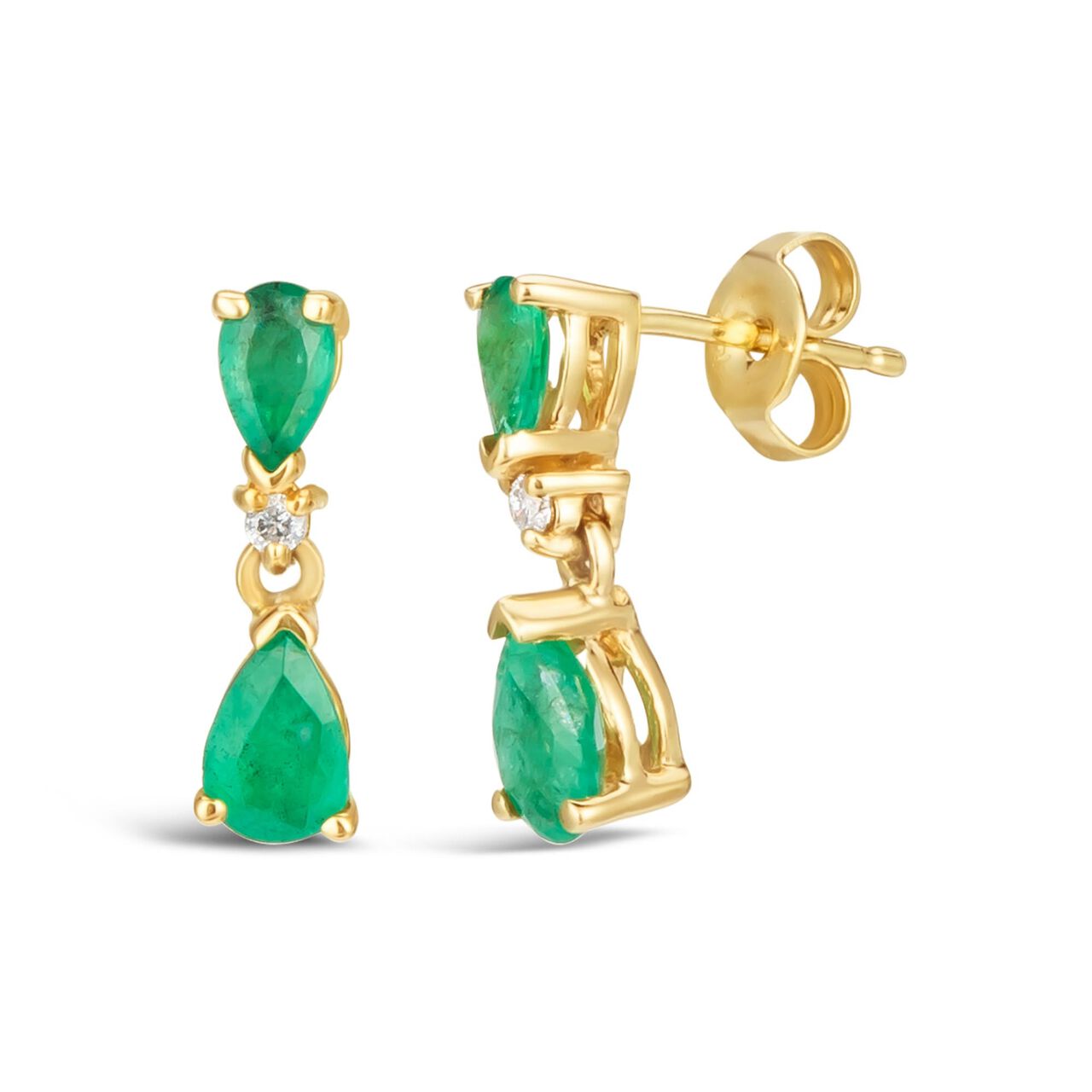 maison birks salon yellow gold and emerald teardrop earrings e7148e18kt side image number 1