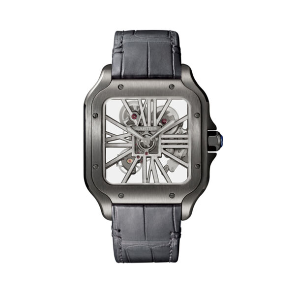 Santos de Cartier Skeleton 40 mm manuelle en acier inoxydable DLC, grand modèle