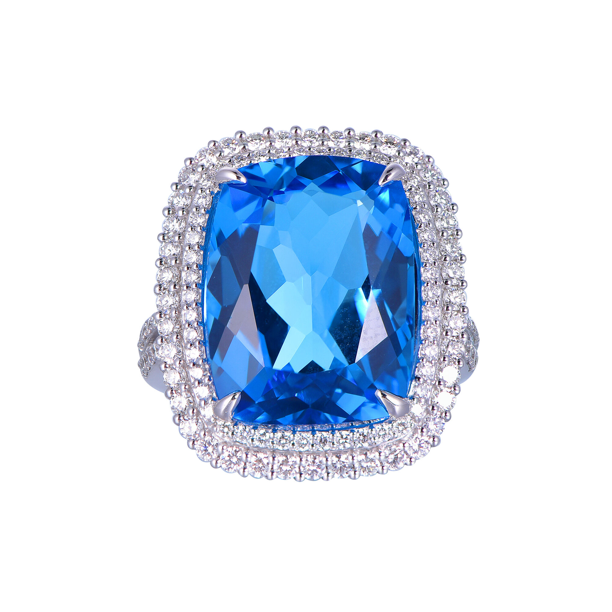 Swiss Blue Topaz and Diamond Ring in White Gold