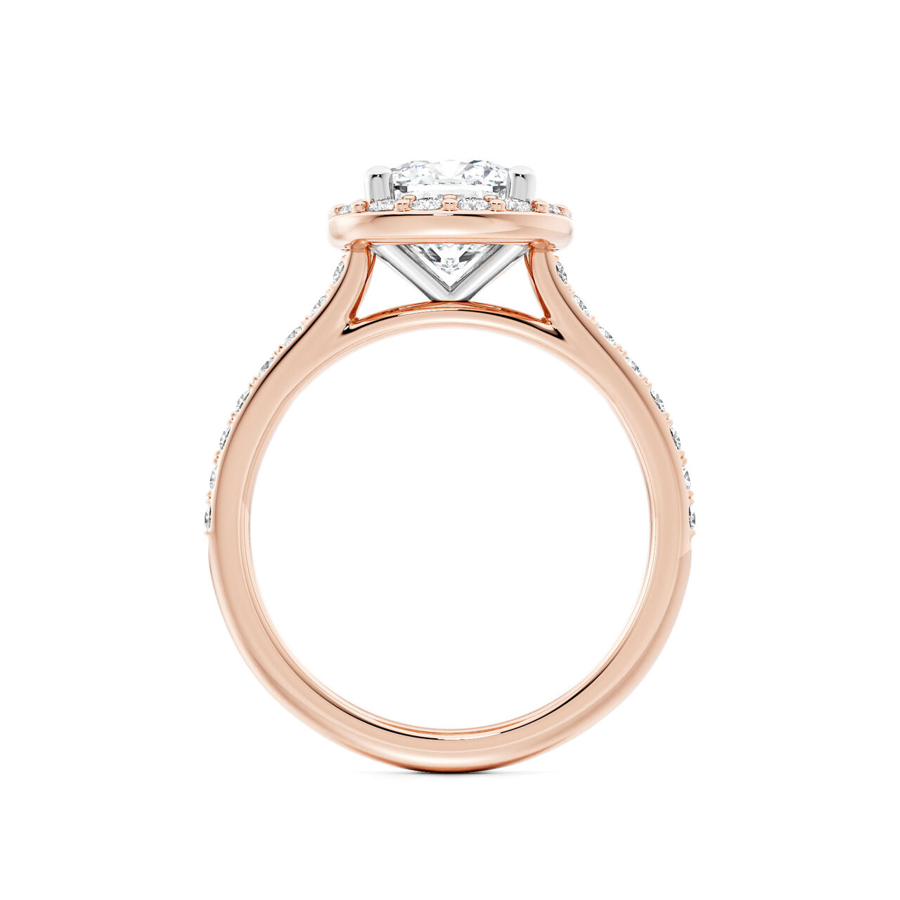 Birks Ros&eacute;e du Matin Cushion-Cut Diamond Engagement Ring with Halo and Pav&eacute; Band in Rose Gold image number 2