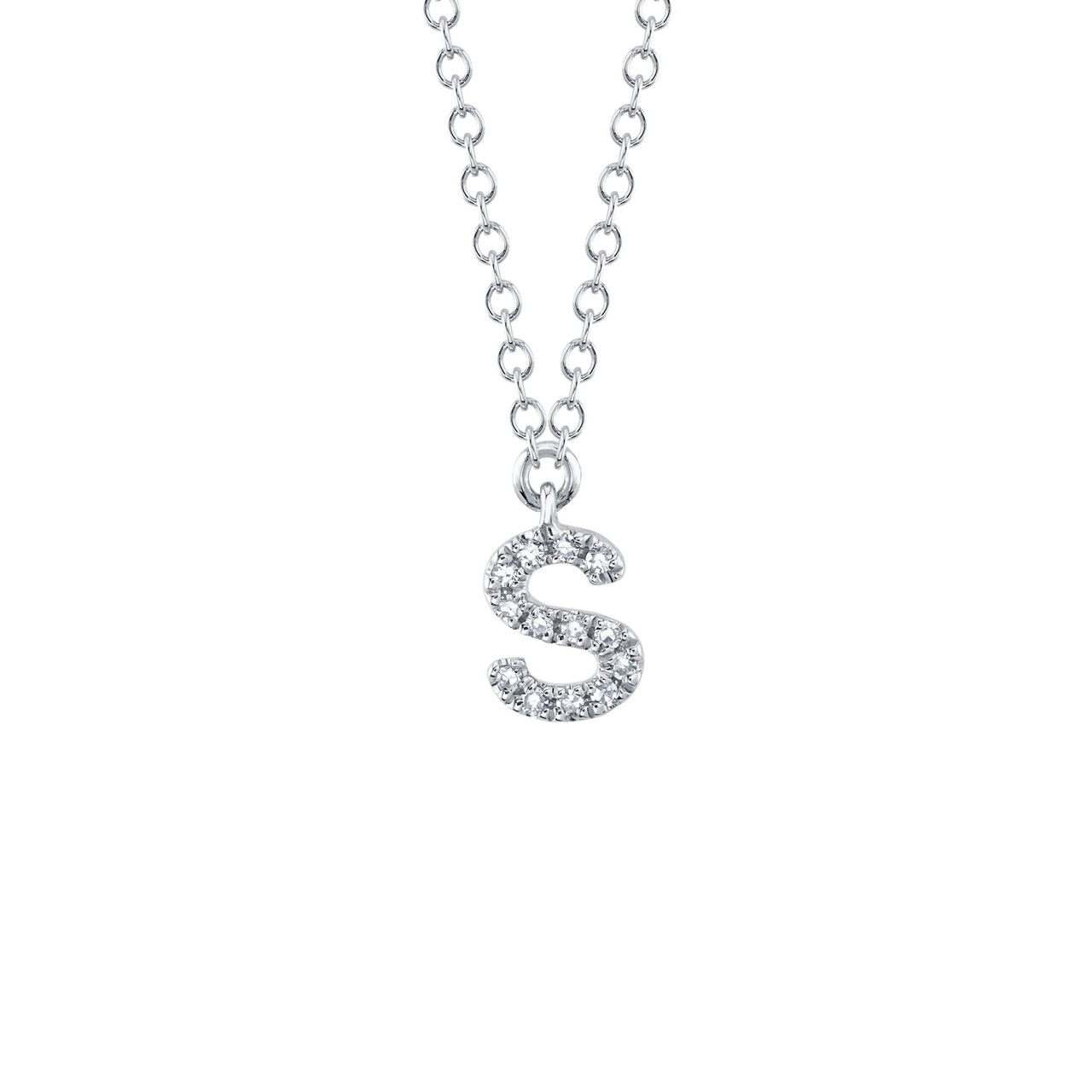 Shy Creation Initials White Gold  and Diamond Pavé Letter S Necklace SC55007903-S image number 0