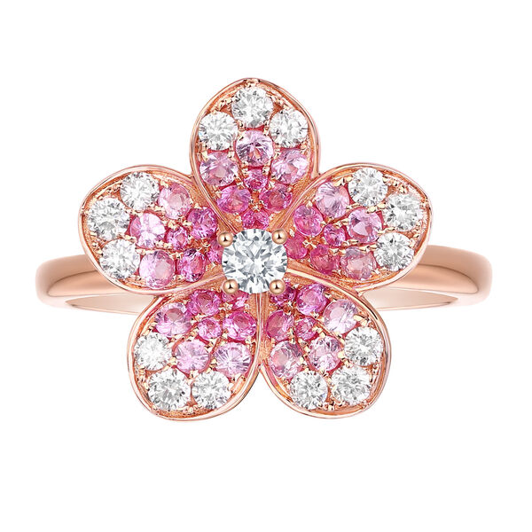 Pink Sapphire and Diamond Flower Ring in Rose Gold