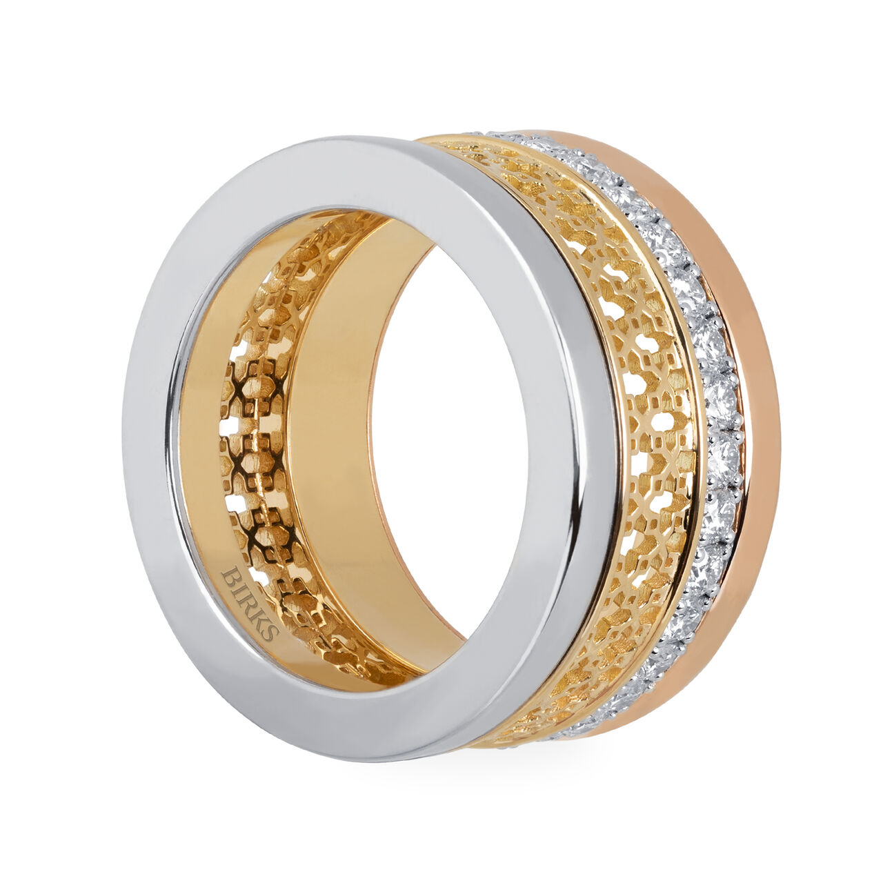 bijoux birks dare to dream tri gold and 1 ct diamond stacked ring image number 1