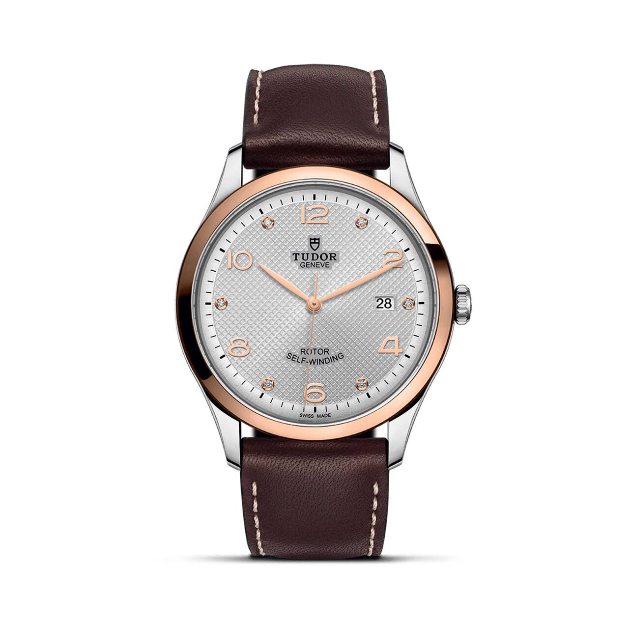 Tudor 1926 Boîtier en acier 41 mm^ cadran argenté serti de diamants^ lunette en or rose image number 0