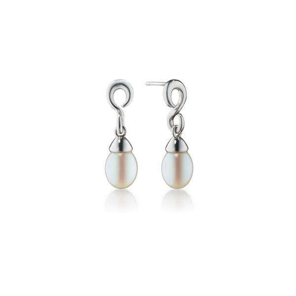 Infinite & Boundless The Twist Infinity Silver and Pearl Drop Earrings