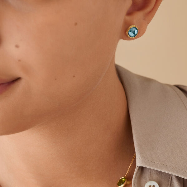 Boucles d'oreilles clous Jaipur Colour en or jaune avec topazes bleues