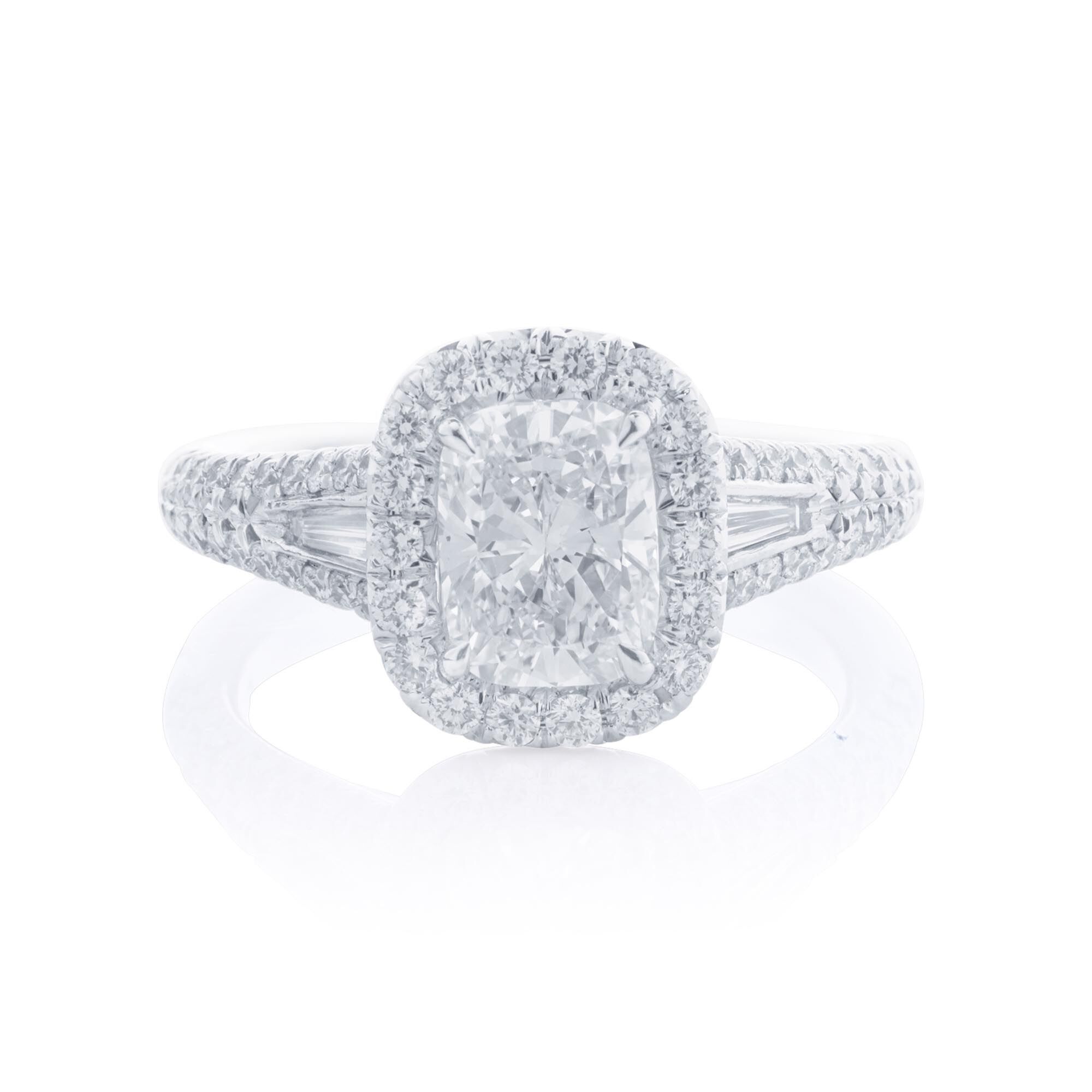 Cushion cut single store halo engagement rings