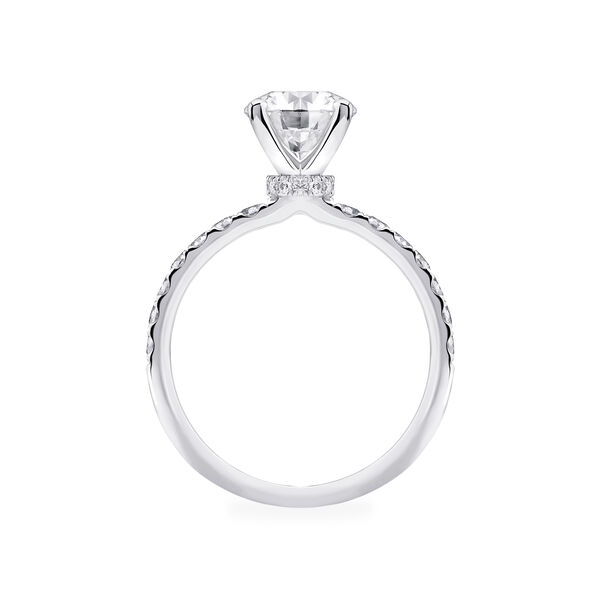 Platinum Round Solitaire Diamond Engagement Ring With Diamond Band