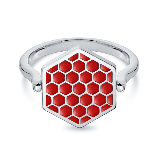 Hexagon Red Enamel Reversible Sterling Silver Ring