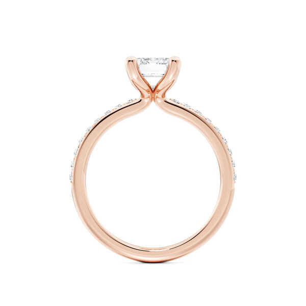 Bague de fian&ccedil;ailles solitaire en diamant taille &eacute;meraude en or rose